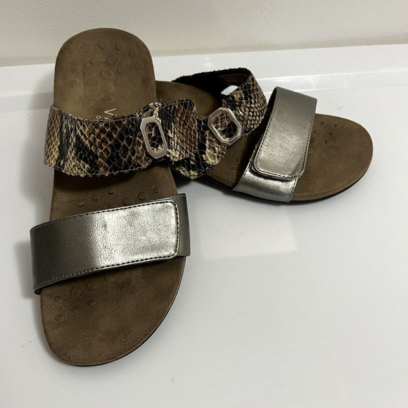 Vionic Camila Ortha Heel Sandals Size 7 Double Strap Adjustable Snake Print - Picture 1 of 6